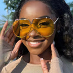 Metal Conjoined Rivet V-shaped Sunglasses - Viexta