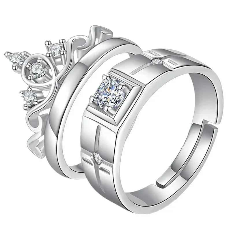 Crown Men's And Women's Diamond Couple Ring - Viexta