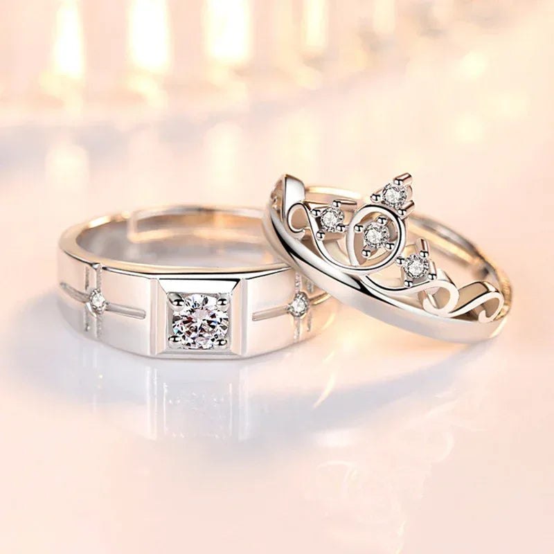 Crown Men's And Women's Diamond Couple Ring - Viexta