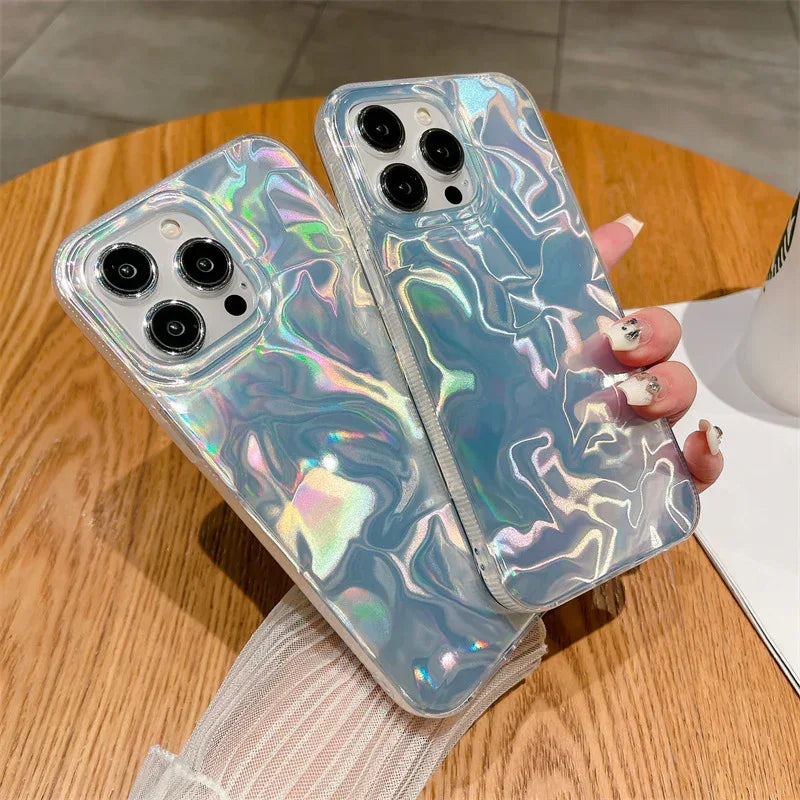 Silver Laser Gradient Wave Pattern iPhone Case - Viexta