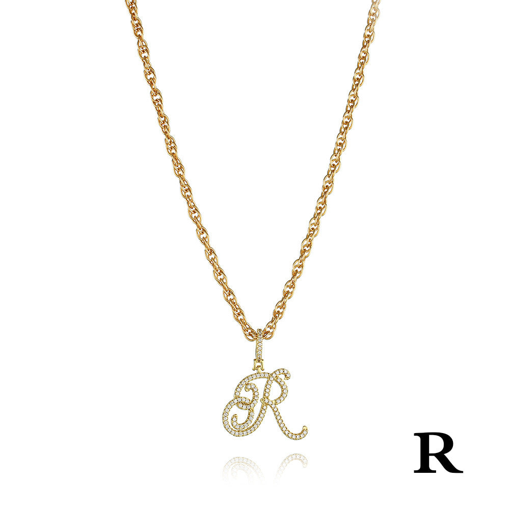 26 Letter Zircon 18k Gold Necklace