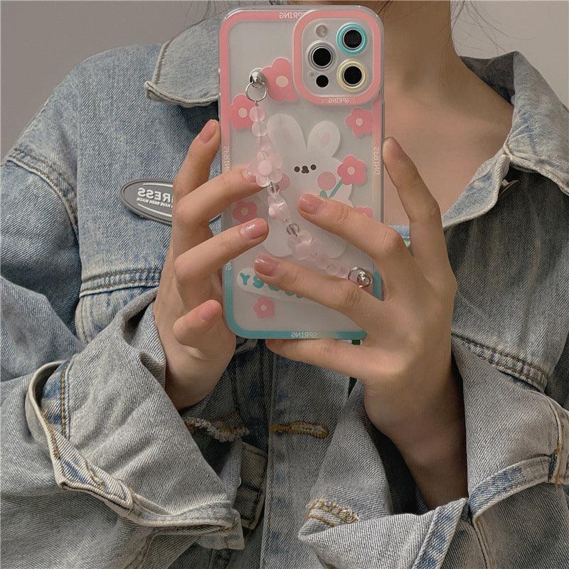 Flower Rabbit Chain Transparent iPhone Case - Viexta