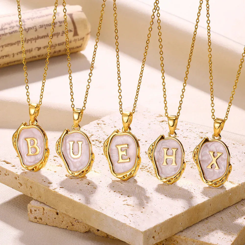 Simple 26 Letters Drop Oil Three-dimensional Necklace - Viexta