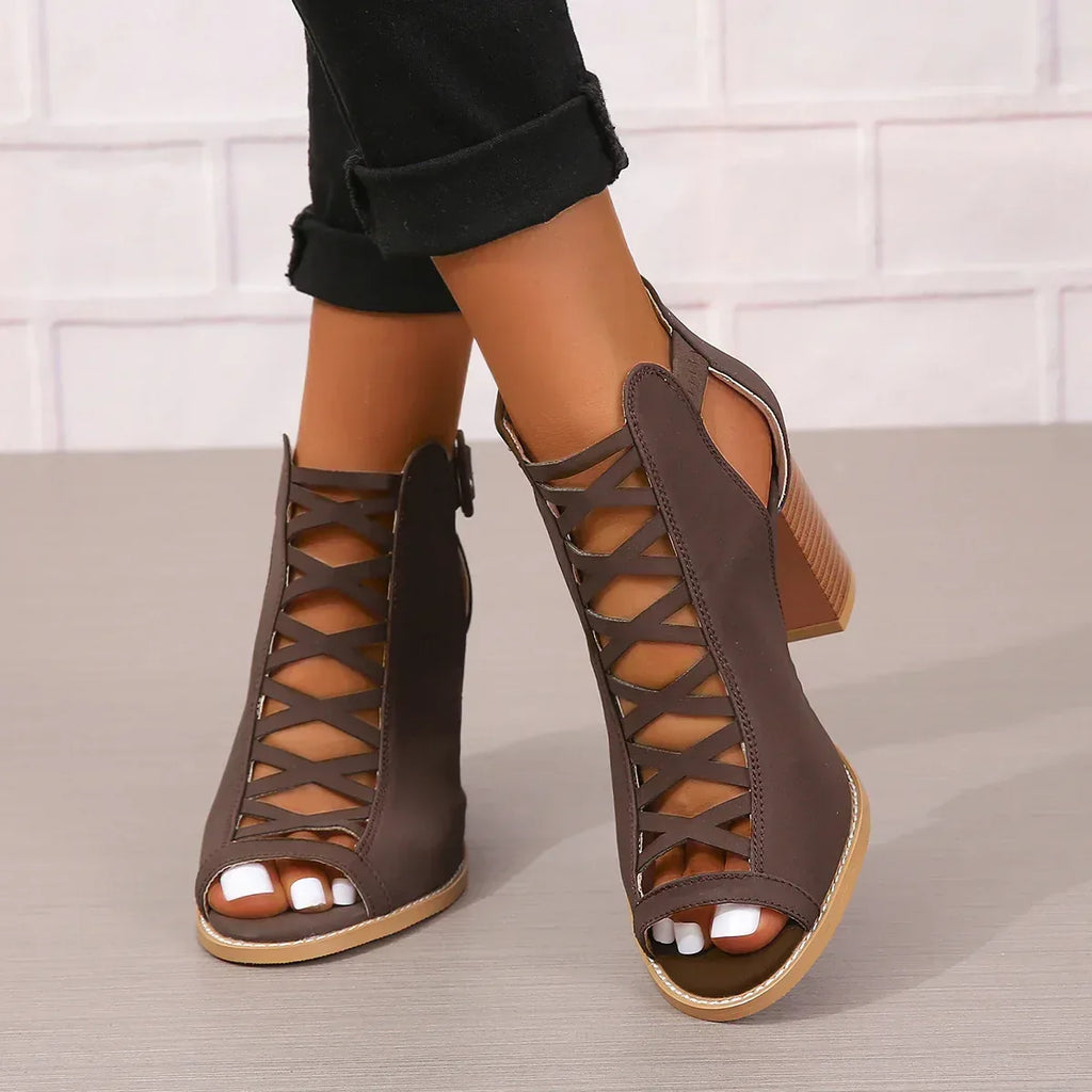 Women's Round Toe Buckle Boots - Viexta