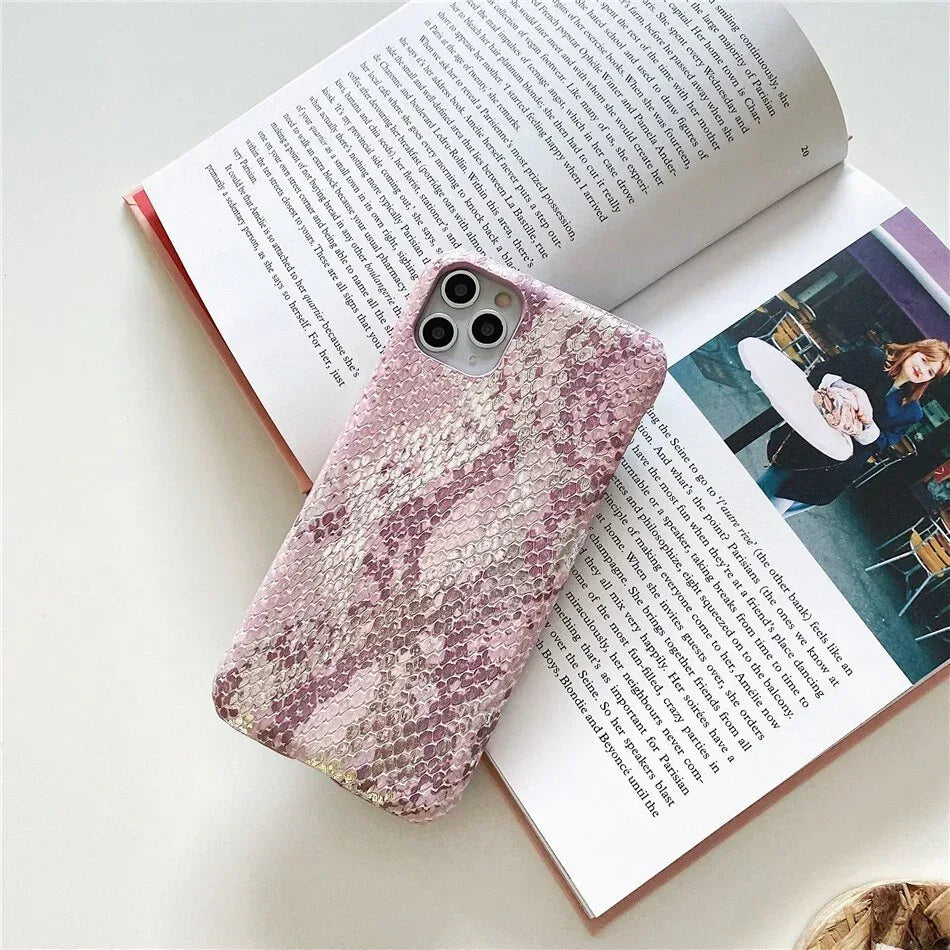 Girly pink gilded snakeskin iPhone case - Viexta
