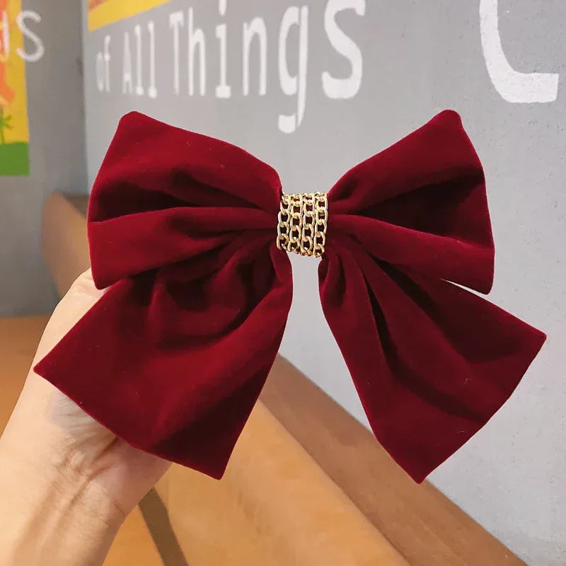 Red Velvet Chain Big Bow Hairpin - Viexta