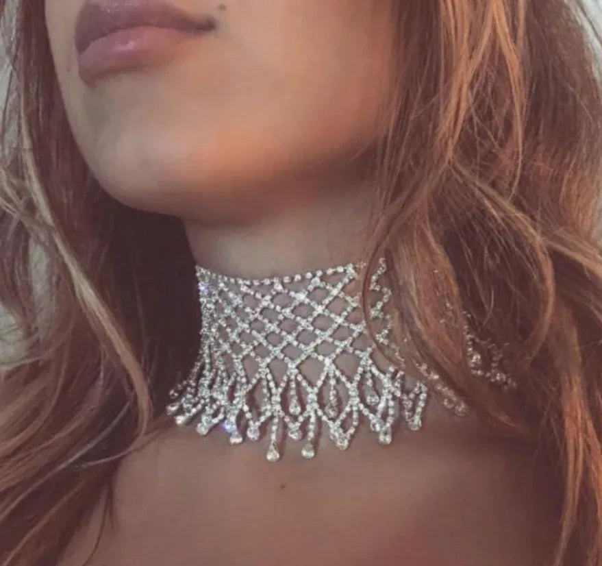 Rhinestone Fringed Necklace Chain - Viexta