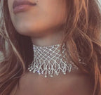 Rhinestone Fringed Necklace Chain - Viexta