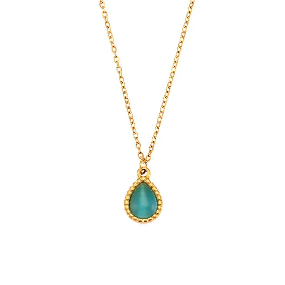 Minimalistic Water Drops Opal Necklace Set - Viexta
