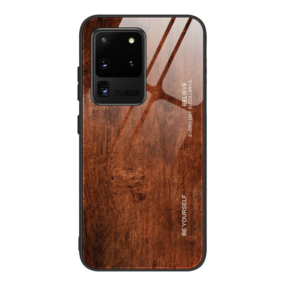 Wood grain tempered glass Samsung phone case - Viexta