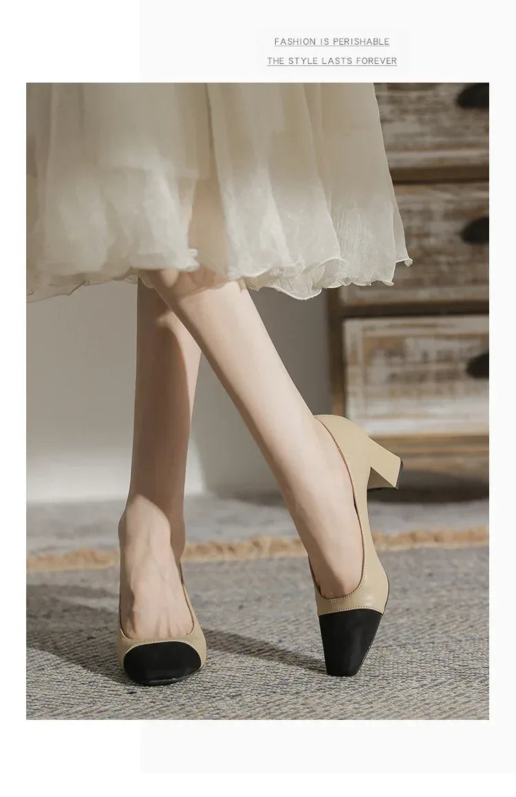 Classic Low-cut Mid Heel High Heels - Viexta