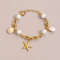 Starfish And Conch Pendant With Pearl Chain For Women - Viexta