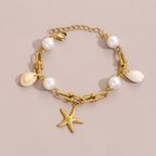Starfish And Conch Pendant With Pearl Chain For Women - Viexta