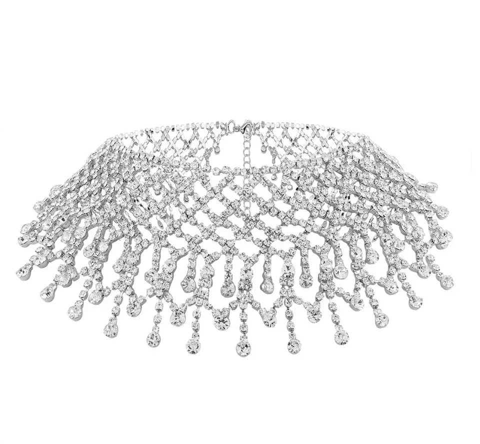 Rhinestone Fringed Necklace Chain - Viexta