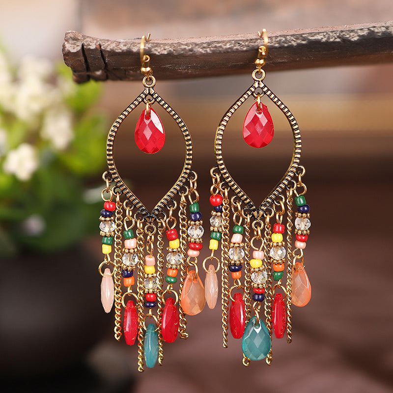 Antique Gold Plated Long Tassel Earrings For Women