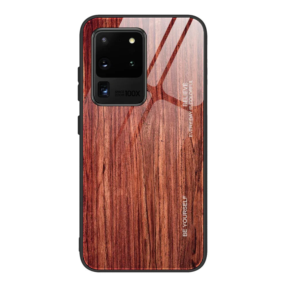 Wood grain tempered glass Samsung phone case - Viexta