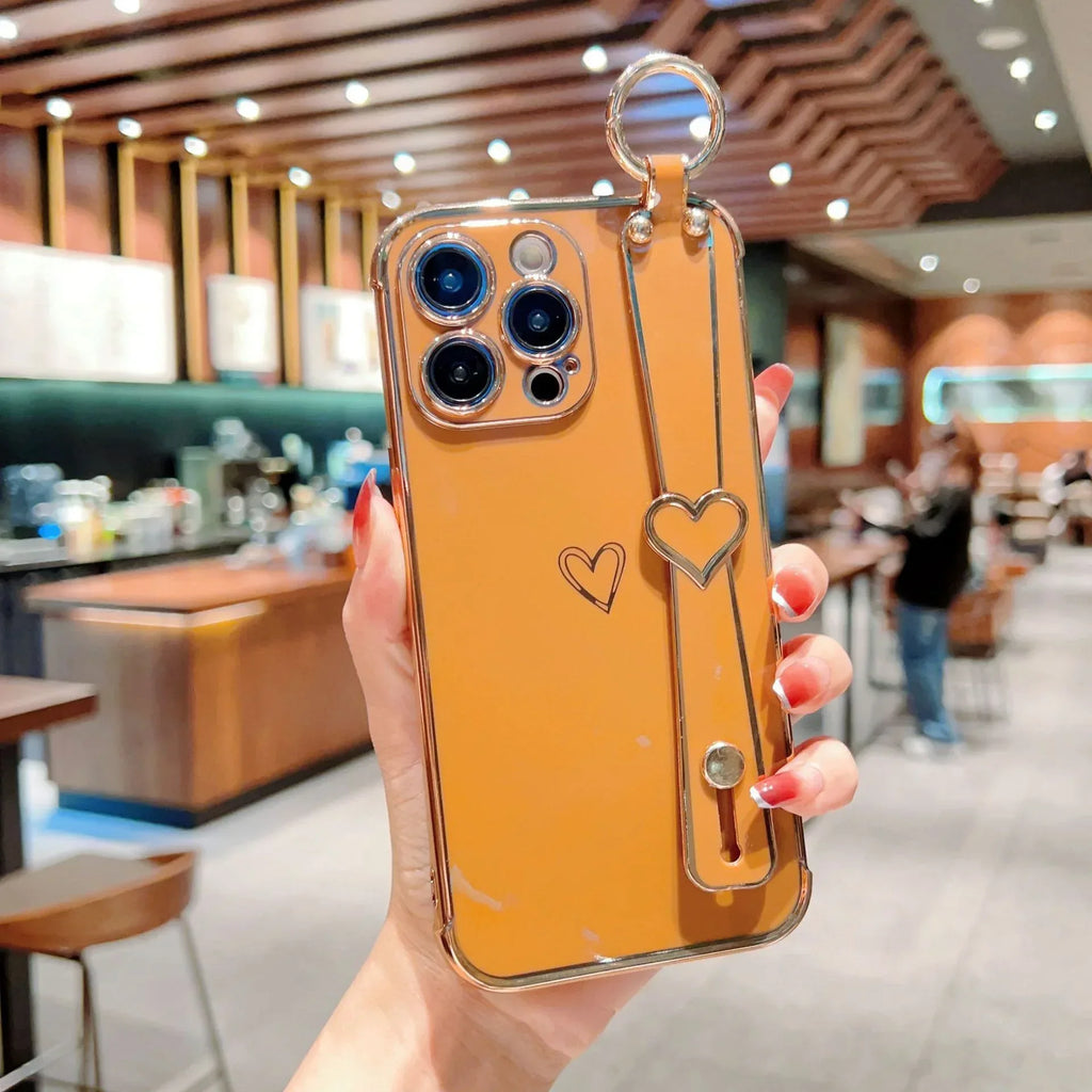 Electroplated Hollow Heart Wrist iPhone Case - Viexta