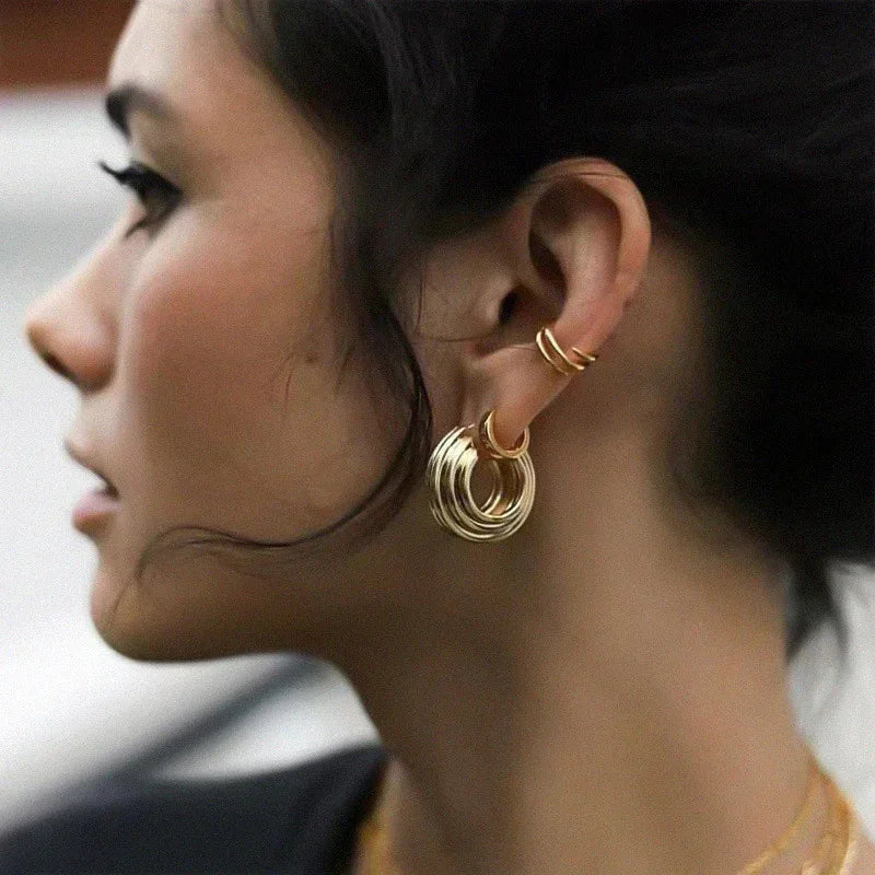 Golden round diamond Hoops - Viexta