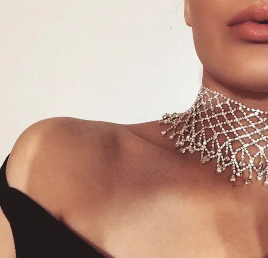 Rhinestone Fringed Necklace Chain - Viexta