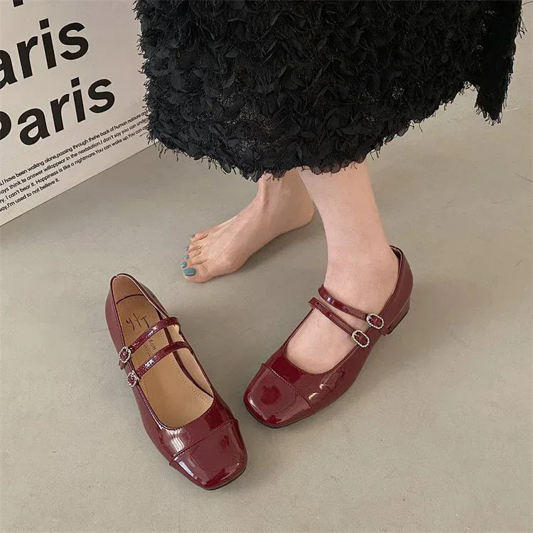 Square Toe Chunky Buckle Mid-heel - Viexta
