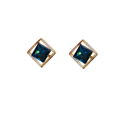 Fashion Temperament Rhombus Zircon Stud Earrings