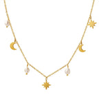 Star Moon Pearl Tassel Necklace - Viexta