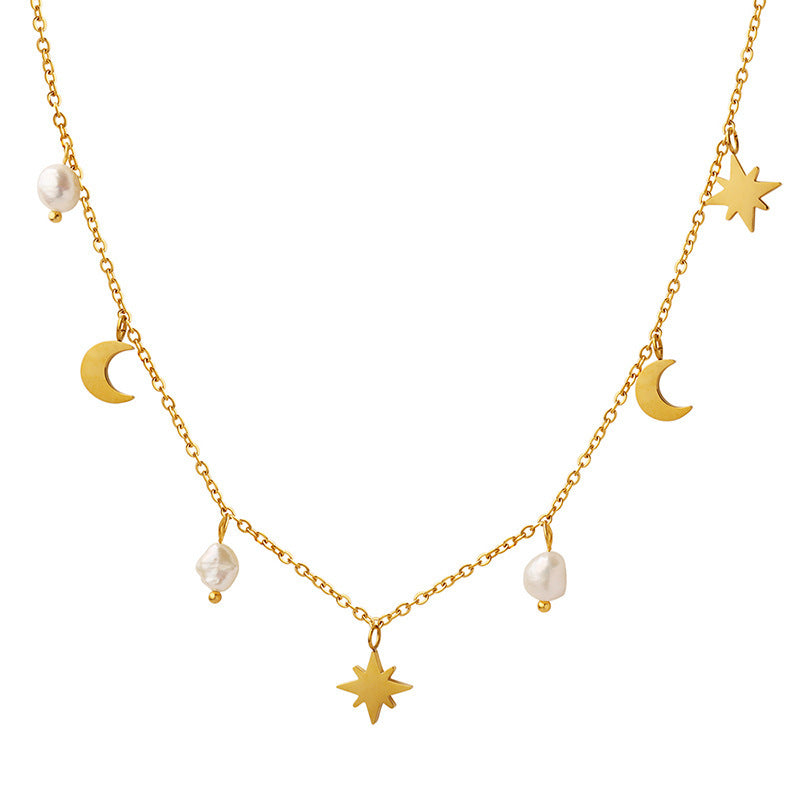 Star Moon Pearl Tassel Necklace