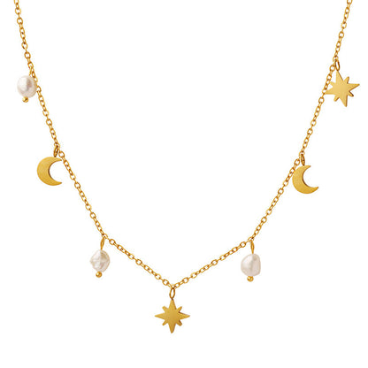 Star Moon Pearl Tassel Necklace