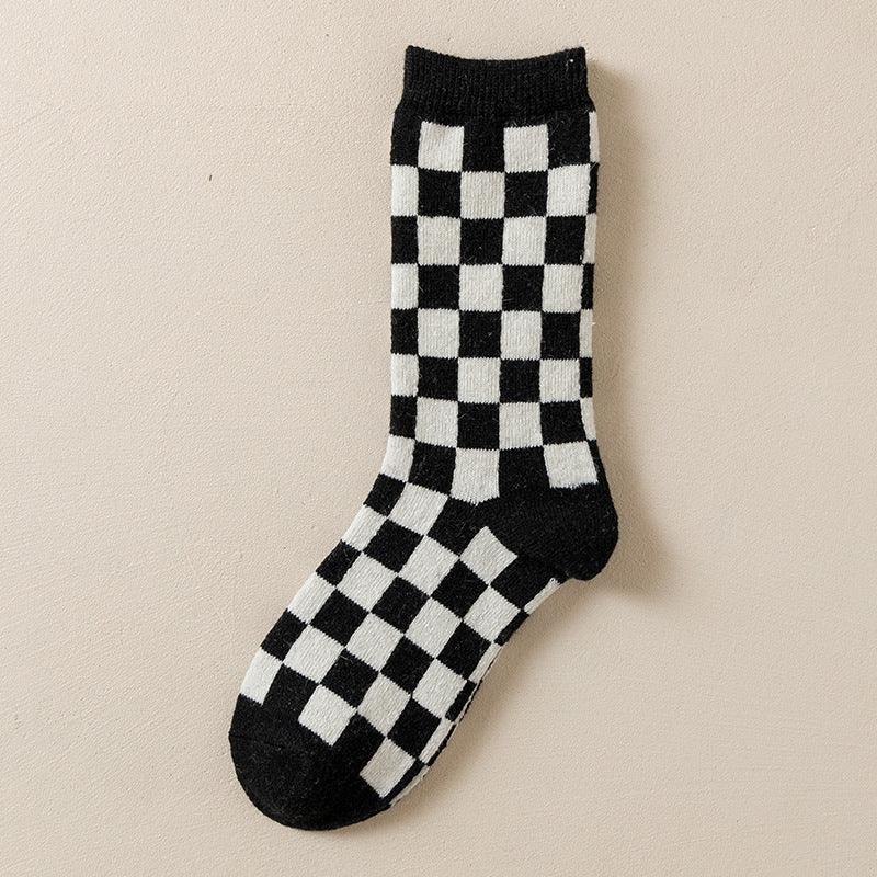 Black-and-white Houndstooth Wool Socks