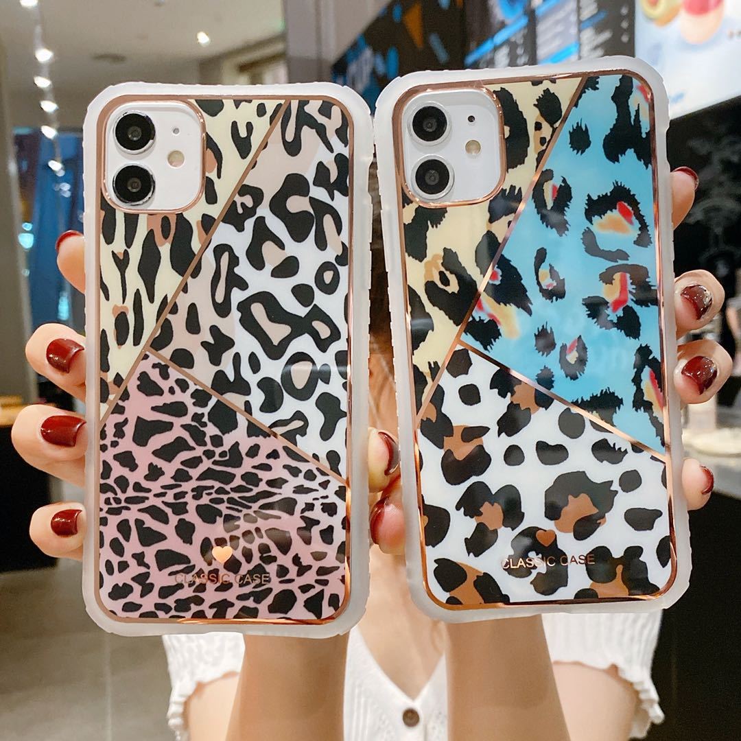 Electroplating love leopard print protective phone case