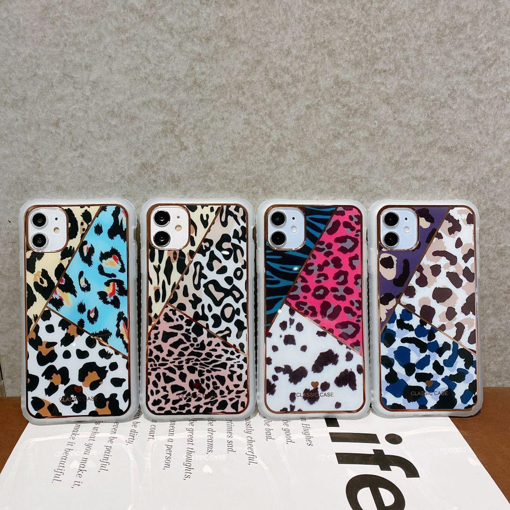 Electroplating love leopard print protective phone case - Viexta
