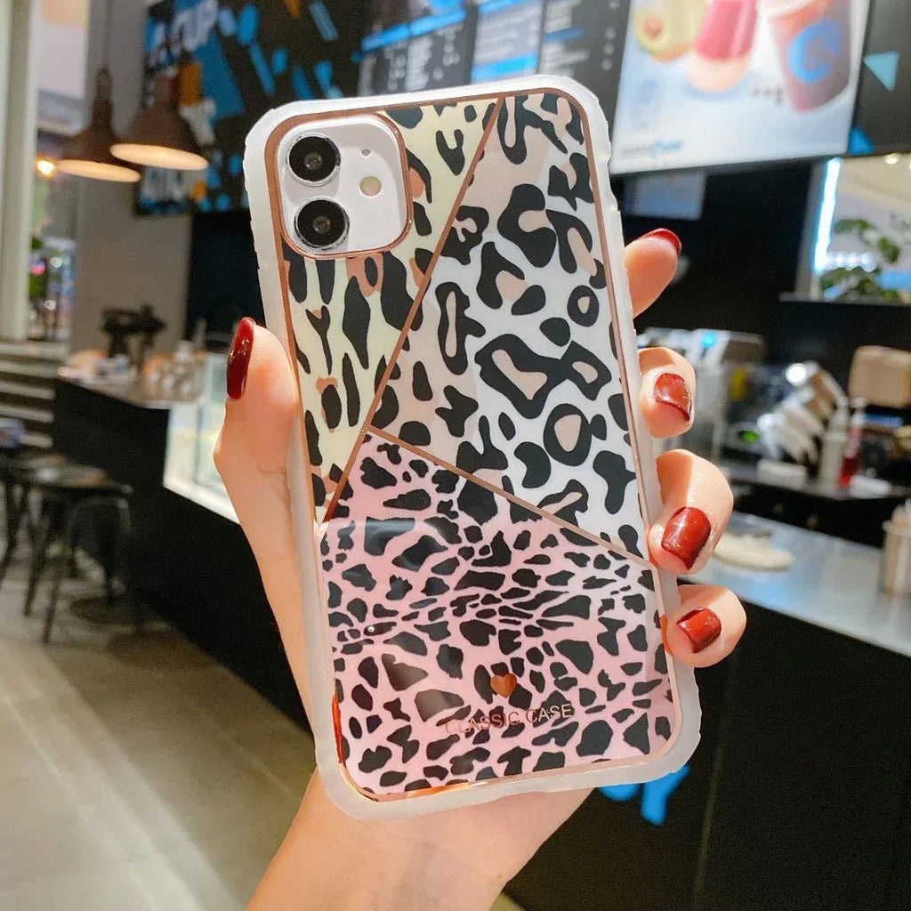 Electroplating love leopard print protective phone case - Viexta