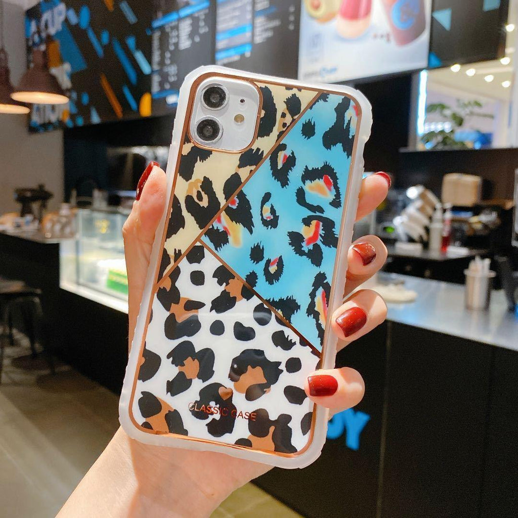 Electroplating love leopard print protective phone case - Viexta