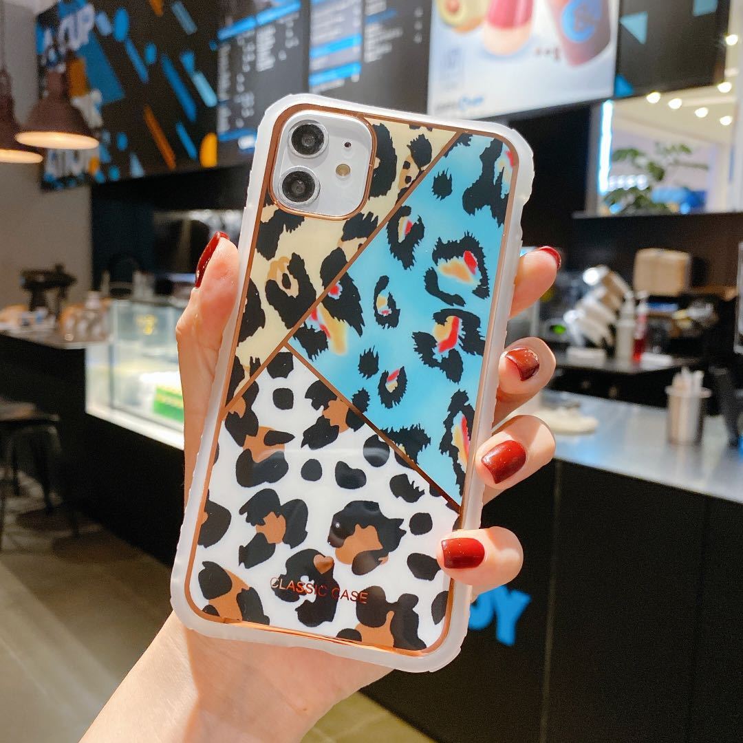 Electroplating love leopard print protective phone case