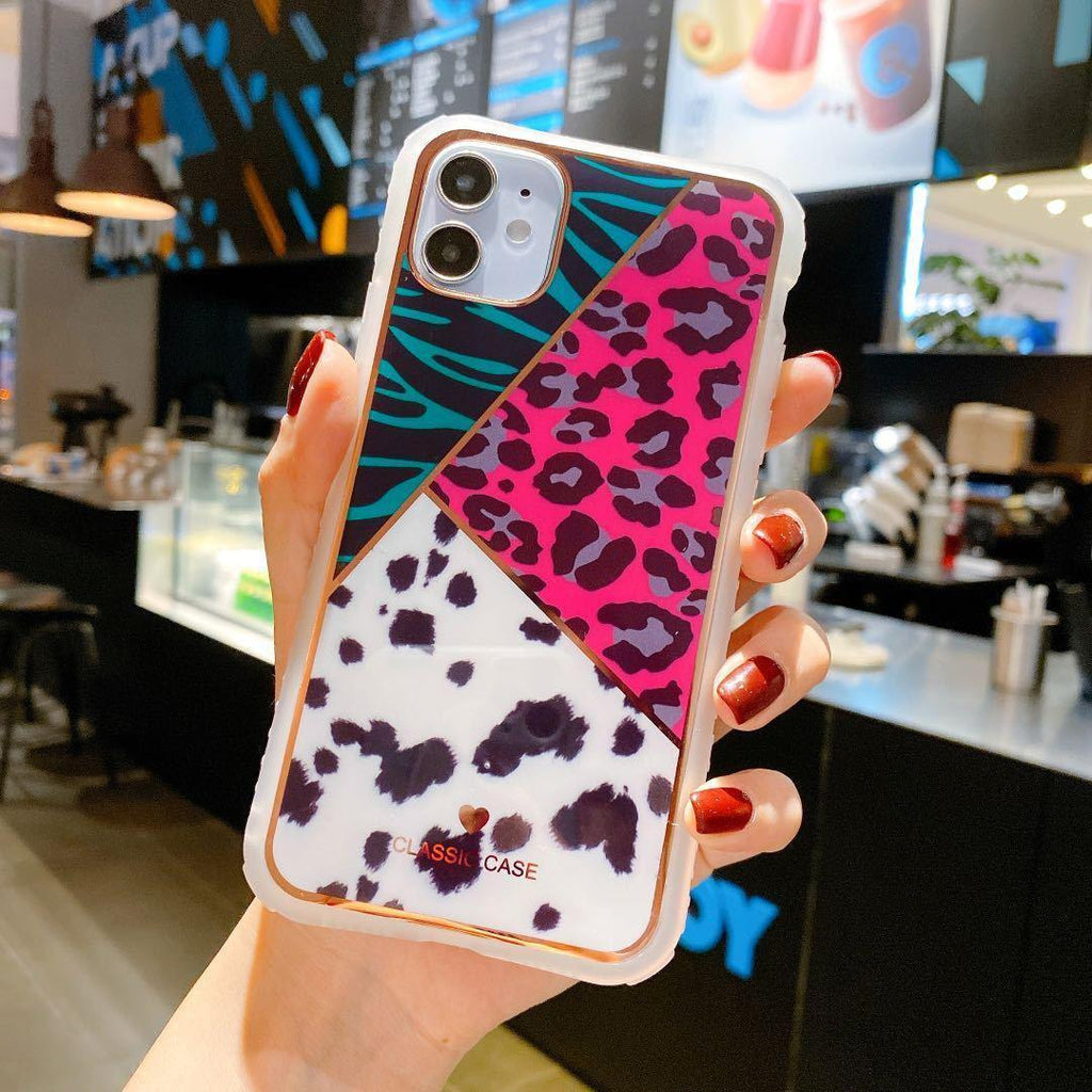 Electroplating love leopard print protective phone case - Viexta