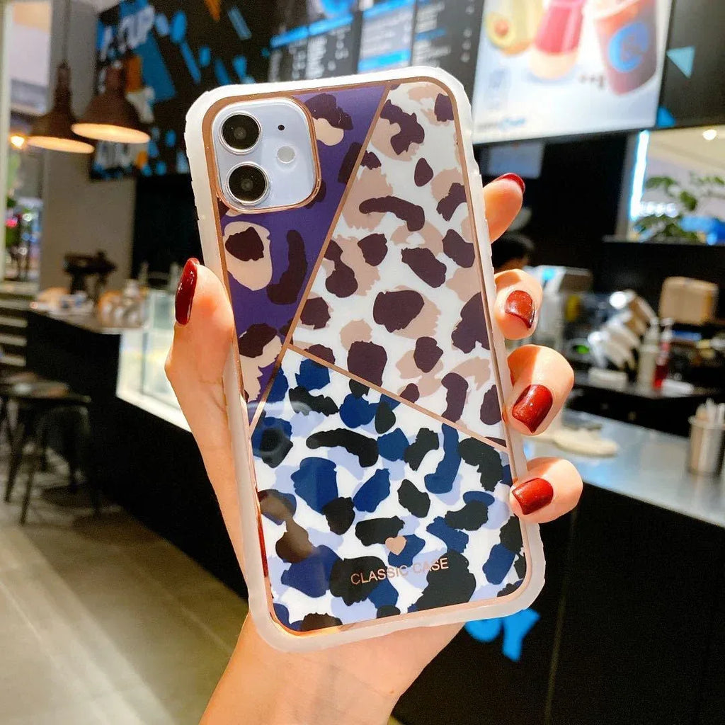 Electroplating love leopard print protective phone case - Viexta