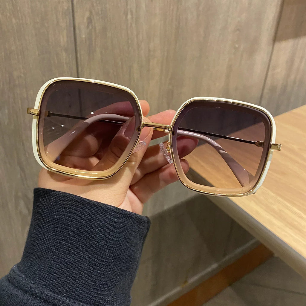 Retro Big Frame Square Brown Sunglasses For Women - Viexta