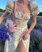 Yissang Floral Print Puff Dress - Viexta