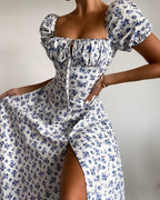 Yissang Floral Print Puff Dress - Viexta