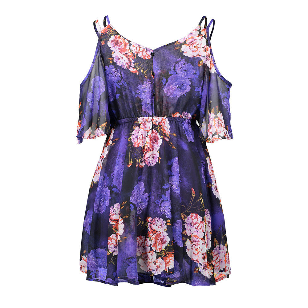 V-neck Printed Off Shoulder Dress