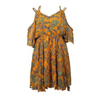V-neck Printed Off Shoulder Dress - Viexta
