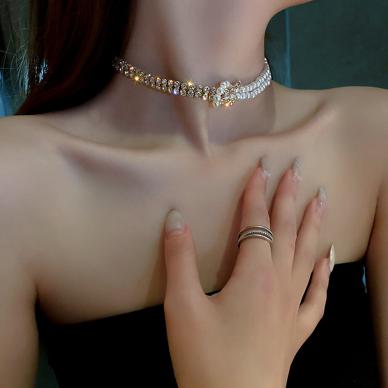 Pearl Crystal Choker Necklaces