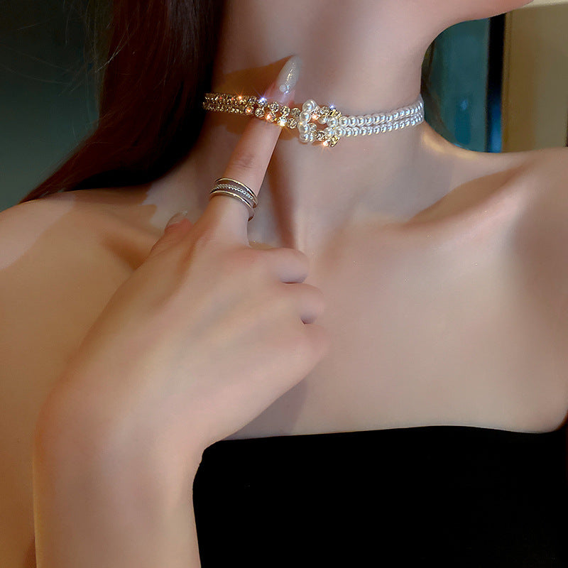 Pearl Crystal Choker Necklaces