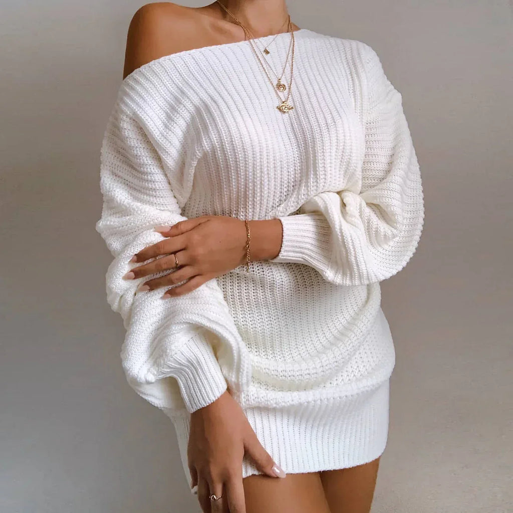 Knitted Off Shoulder Dress - Viexta