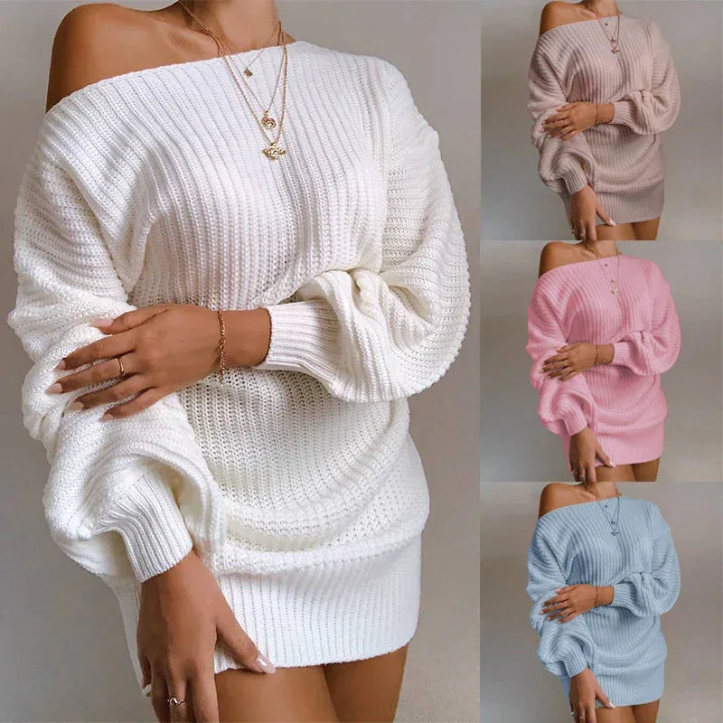 Knitted Off Shoulder Dress - Viexta