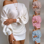 Knitted Off Shoulder Dress - Viexta