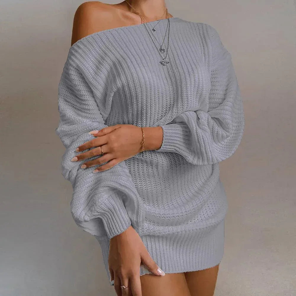 Knitted Off Shoulder Dress - Viexta