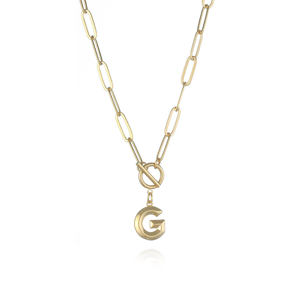 26 Letters A-Z Pendant With Thick Chain OT Buckle Necklace