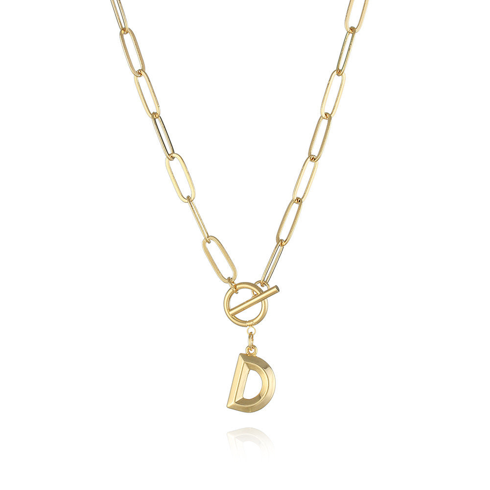 26 Letters A-Z Pendant With Thick Chain OT Buckle Necklace