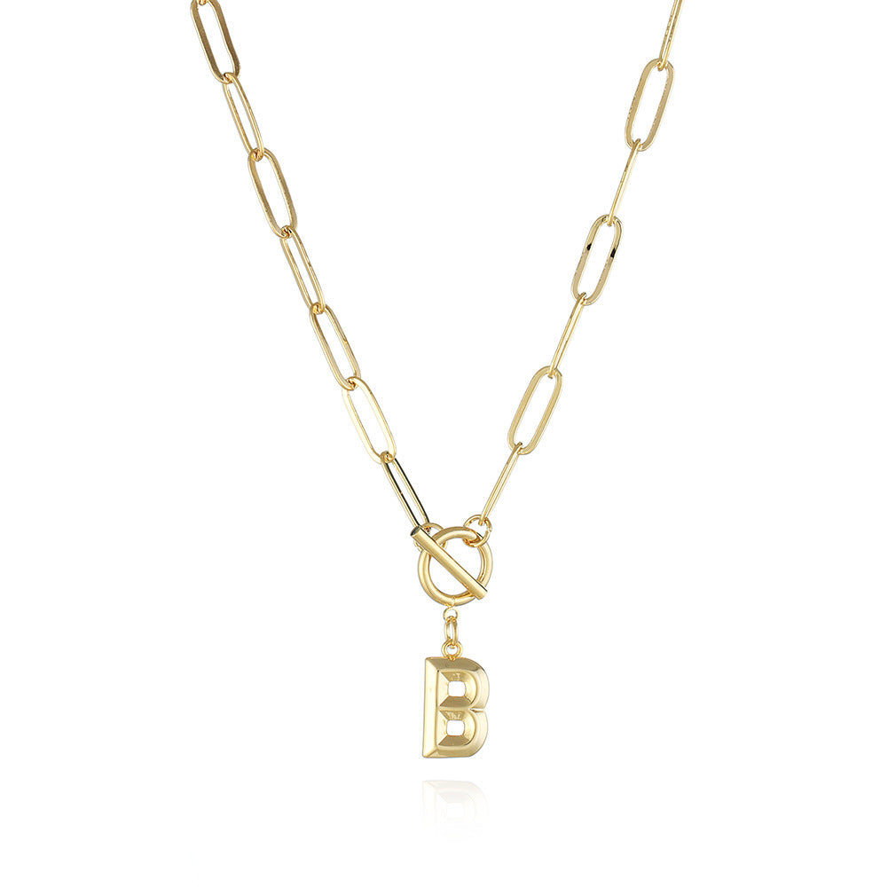 26 Letters A-Z Pendant With Thick Chain OT Buckle Necklace